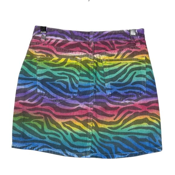 Signature 8 Skirt Denim Rainbow Tiger Stripe Pride Bright Color Artsy Casual - S - Picture 3 of 4